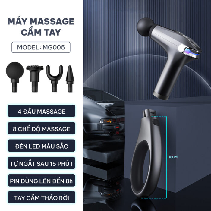 Máy massage cầm tay chính hãng GOODFIT MG005 có tay cầm trợ lực có thể tháo rời